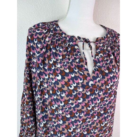 Boden women's 16 patterned 3/4 sleeve v-neck peasant blouse flowy pink navy - Picture 2 of 8